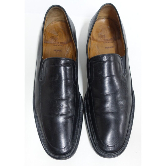 ALLEN EDMONDS Merano Loafers Black 11B Men Made Italy Leather Gore Slip-On